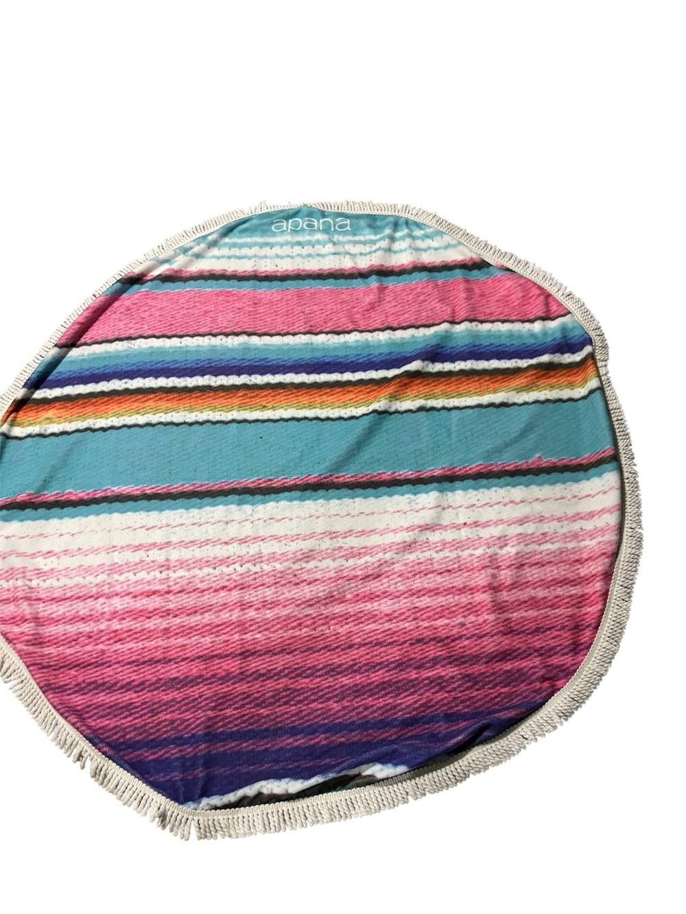Apana Pink and Teal Striped Round Towel with Fringe